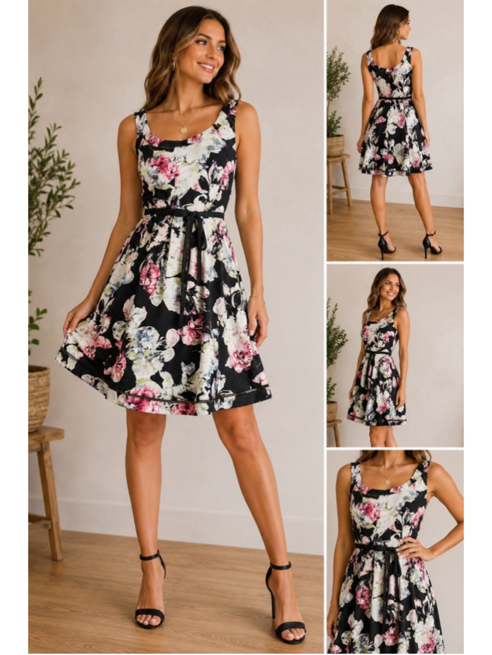 White House Black Market Women's Sz 14Fit & Flare Black Floral Formal Dress